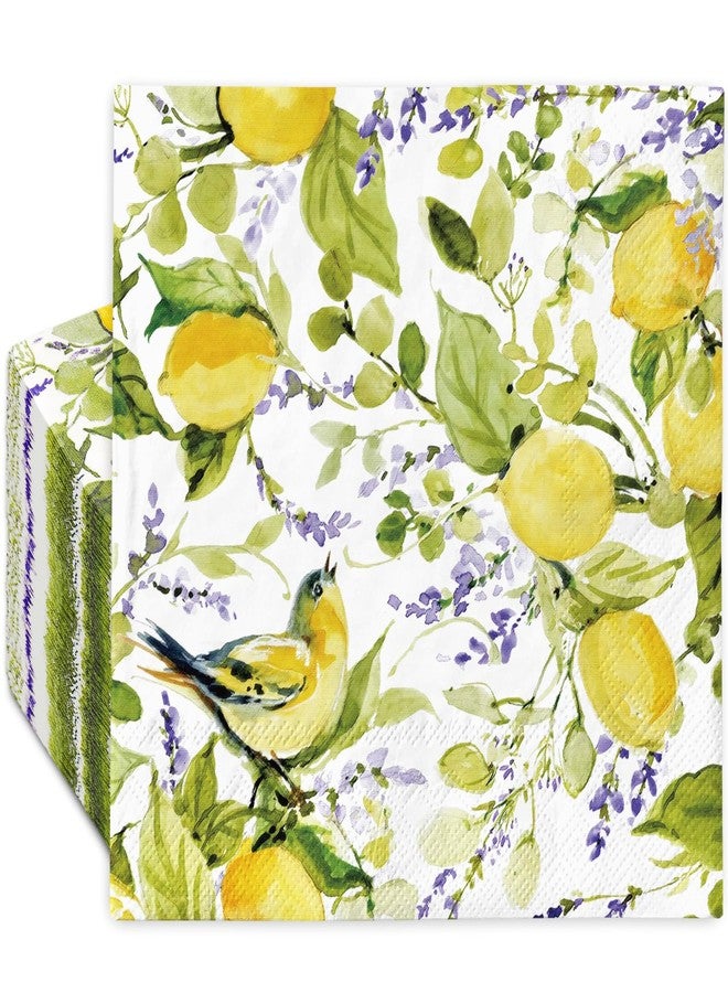 JarThenaAMCS مناديل ورقية من JarThenaAMCS، 100 قطعة، بنقشة الليمون واللافندر المائية، للاستخدام مرة واحدة، مربعة الشكل، مثالية لوجبات الغداء والعشاء الصيفية، ومستلزمات الحفلات، وتزيين الطاولات. - Image 1